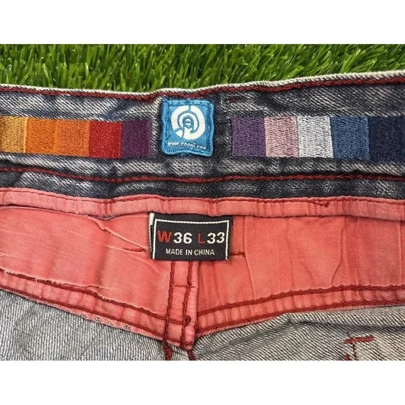 VTG Coogi Jeans Mens 36x33 Blue Y2K Hip Hop Baggy Embroidered Colorful Tag 34x32